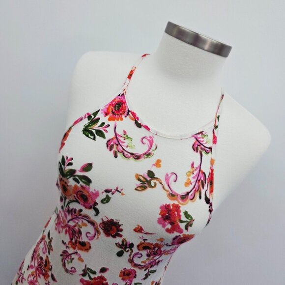 Forever 21 Floral Strappy Mini Dress Ivory Pink Stretch Bodycon NWT S Summer Y2K - Picture 10 of 16